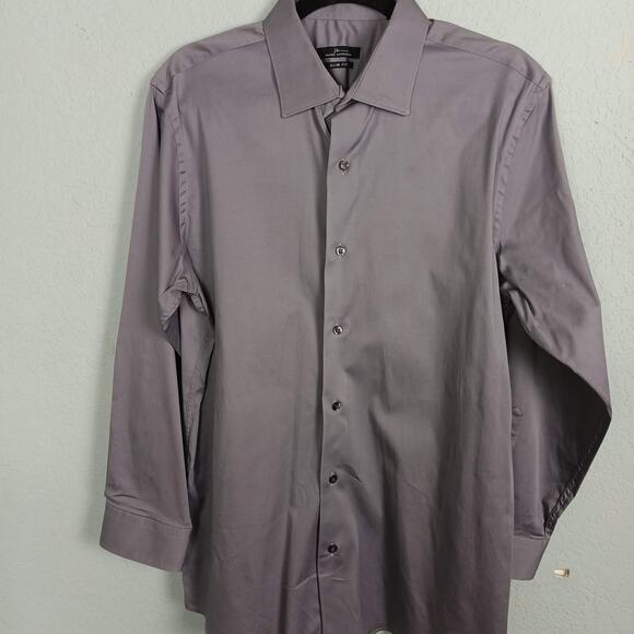 MARC ANTHONY Mens Solid Gray Long Sleeve Dress Shirt Stretch Slim Fit 16.5/32-33 - Picture 3 of 8